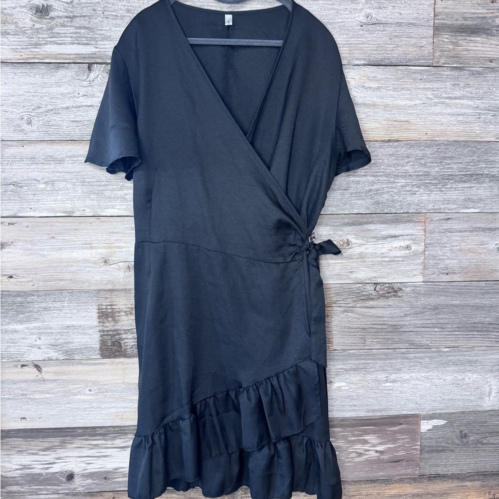Elegant Black Asymmetrical Wrap Dress